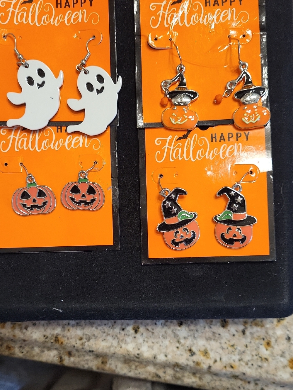 Halloween Dangle Earring Set - Ghosts & Pumpkins in White, Orange, Black, Green